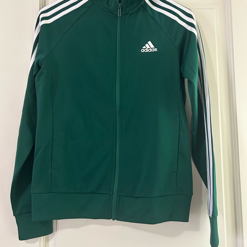 Adidas Forest Green Track Jacket with White Stripes